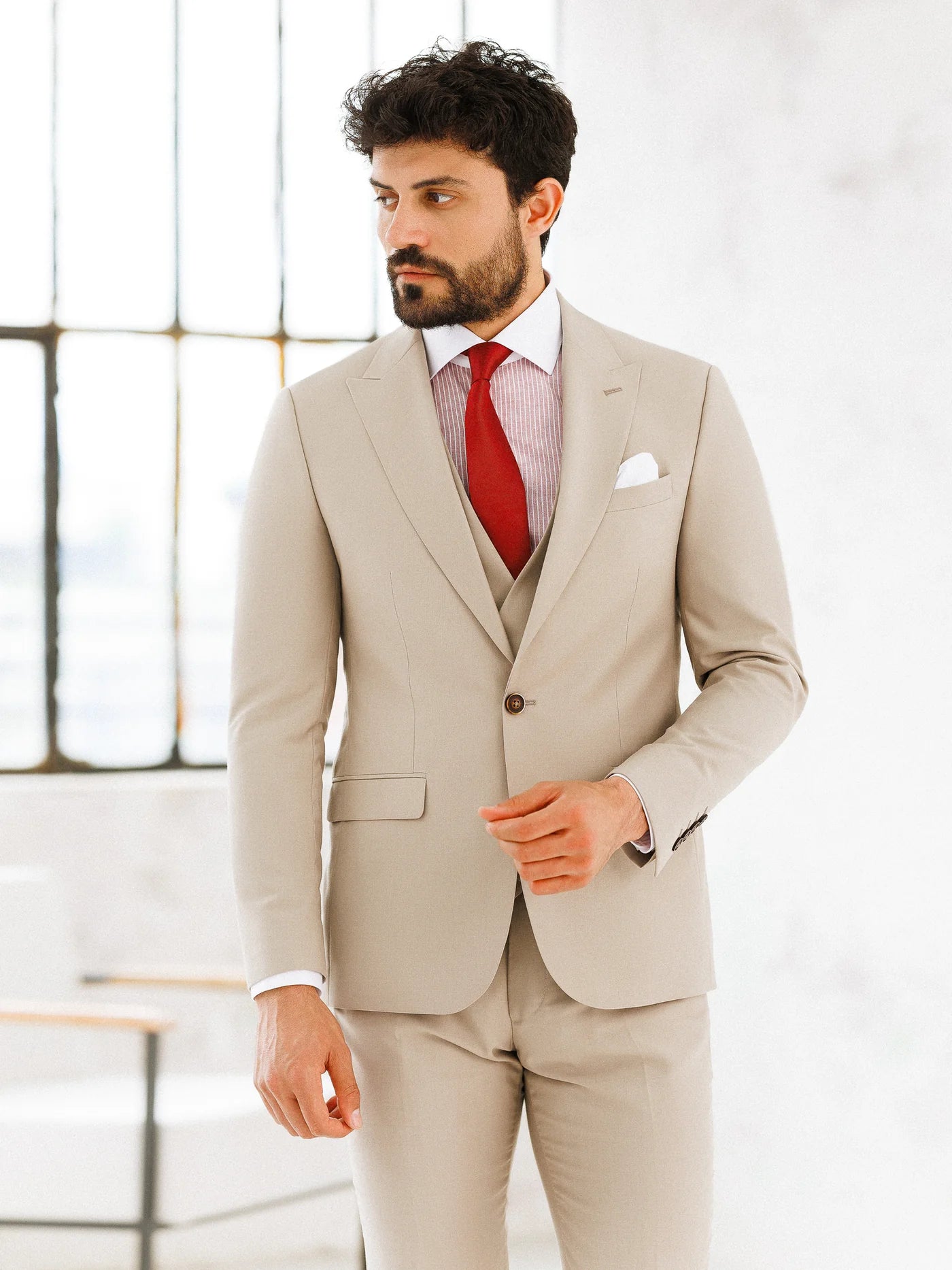 Brabion Beige Slim-Fit Suit 3-Piece