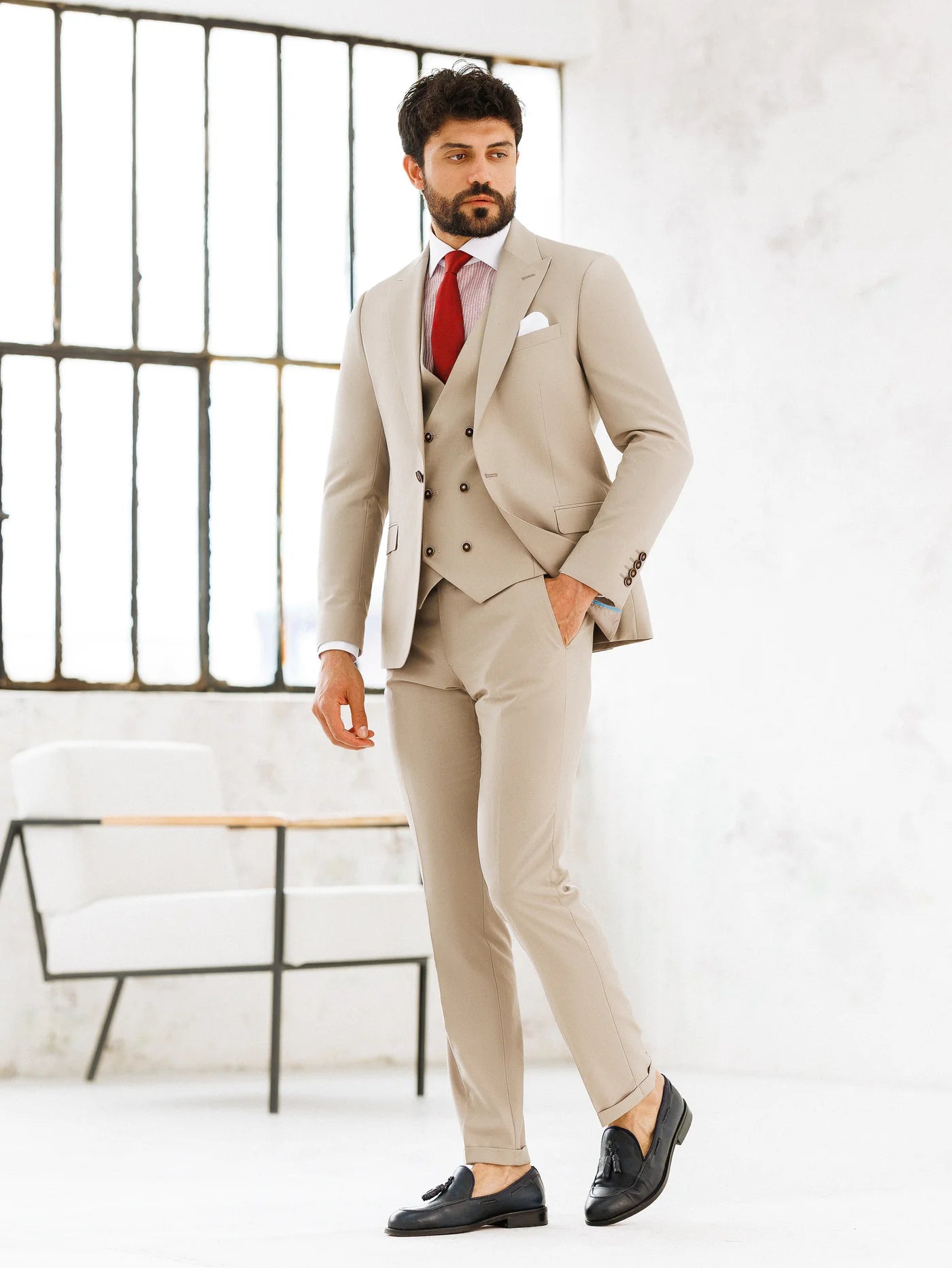 Brabion Beige Slim-Fit Suit 3-Piece