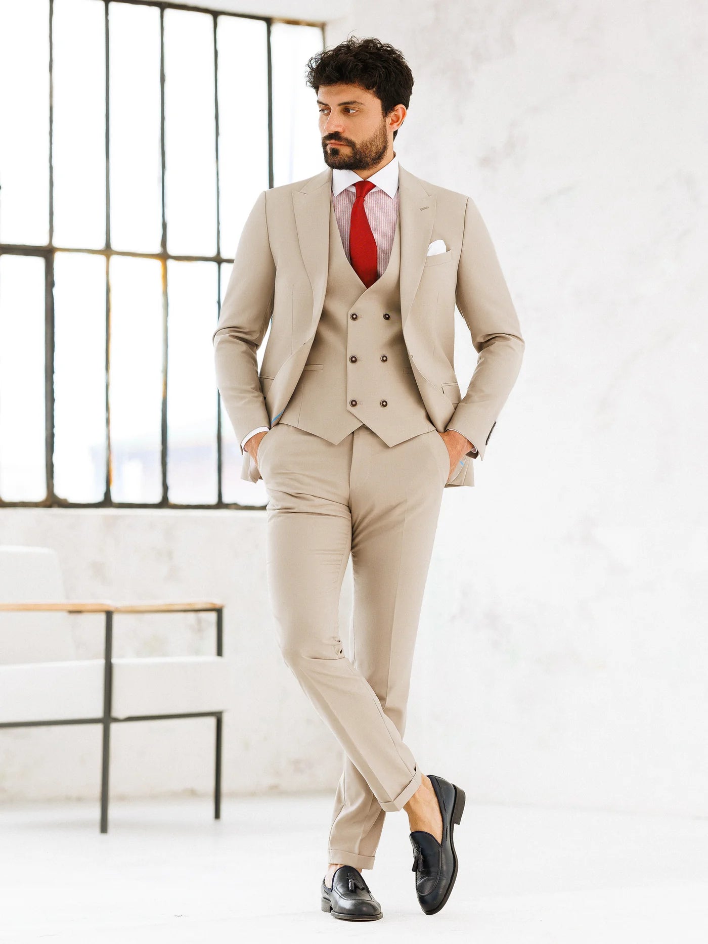 Brabion Beige Slim-Fit Suit 3-Piece