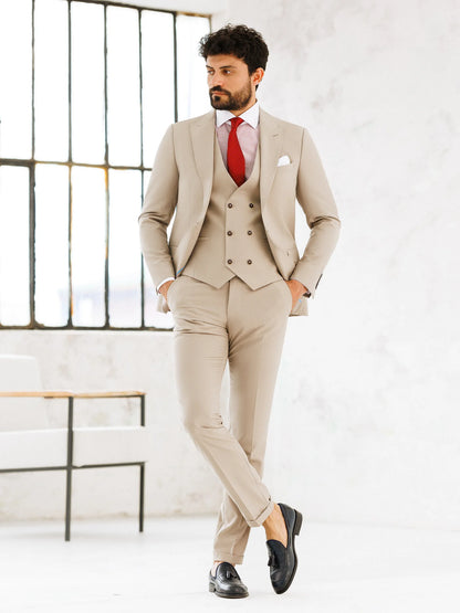 Brabion Beige Slim-Fit Suit 3-Piece