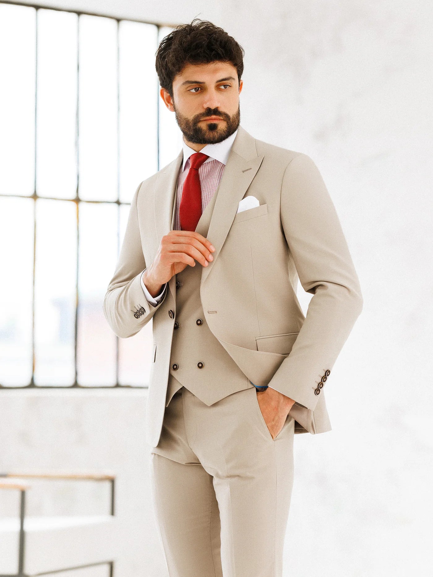Brabion Beige Slim-Fit Suit 3-Piece