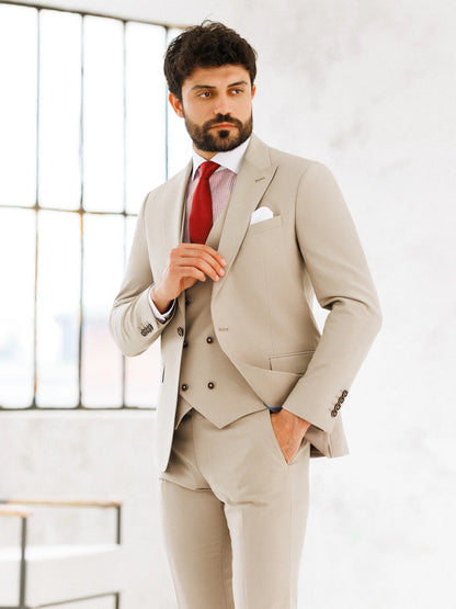 Brabion Beige Slim-Fit Suit 3-Piece