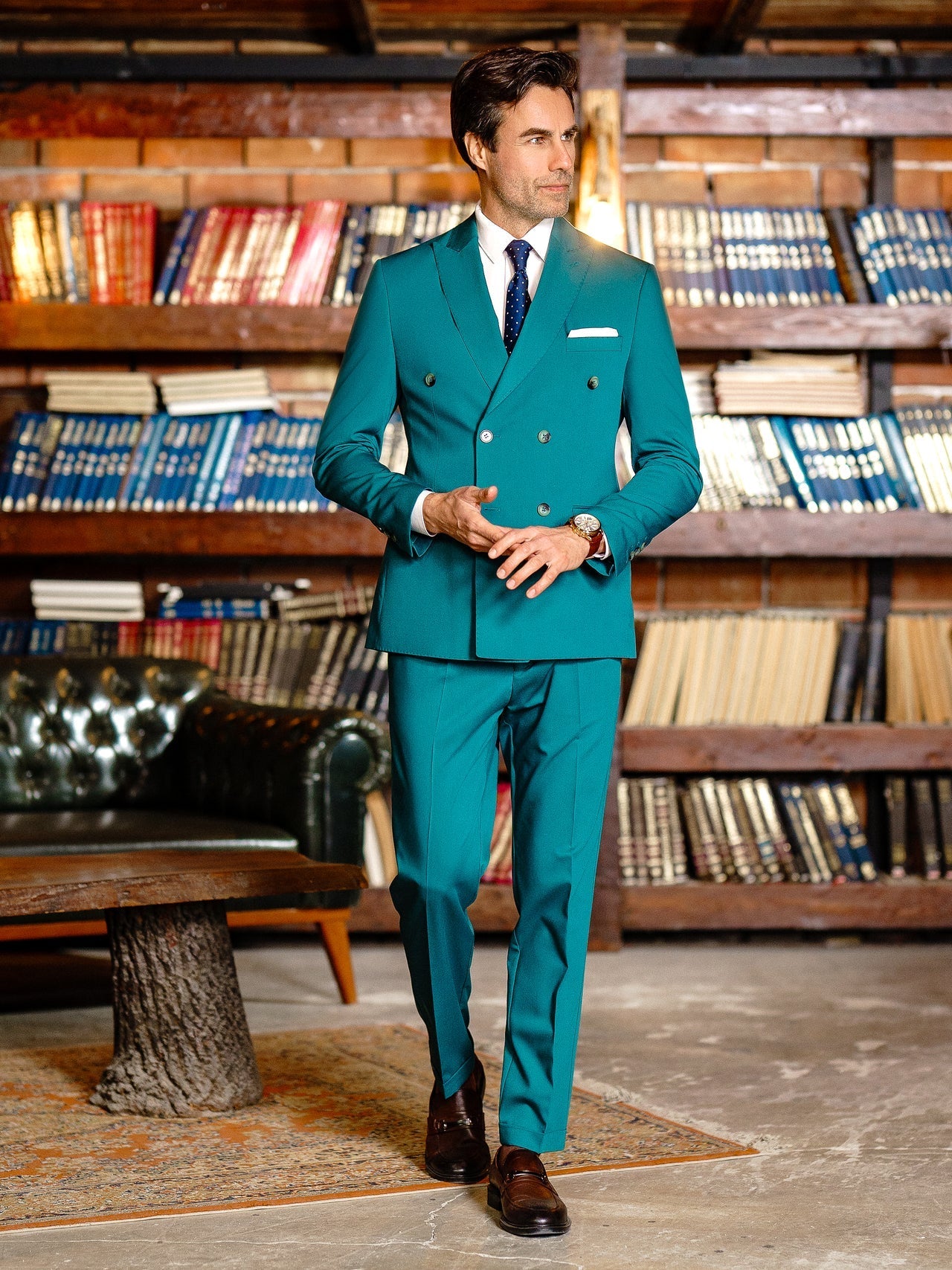 Green Double Breasted Suit 2-Piece VIOSSI