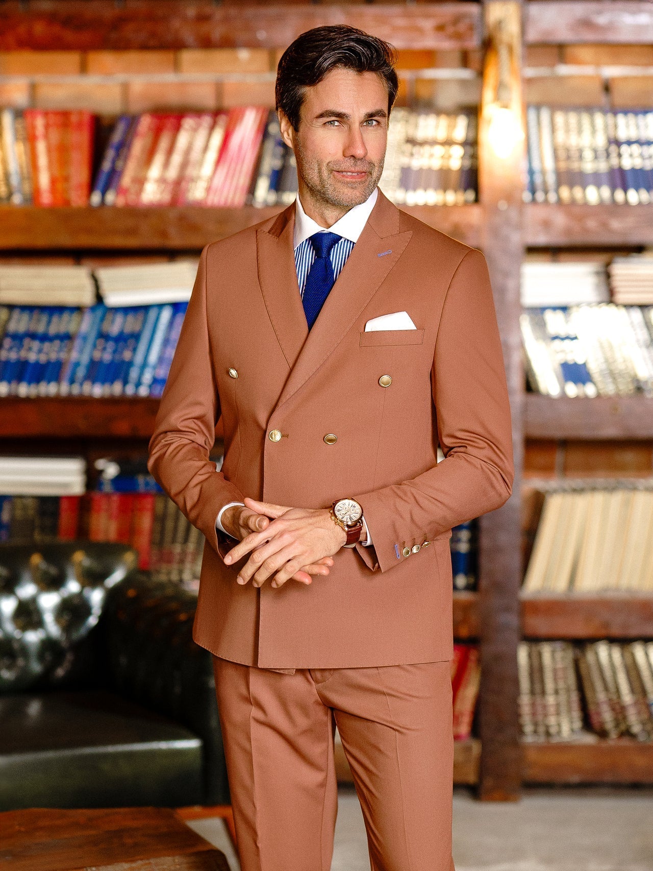 Brown Double Breasted Suit 2-Piece VIOSSI