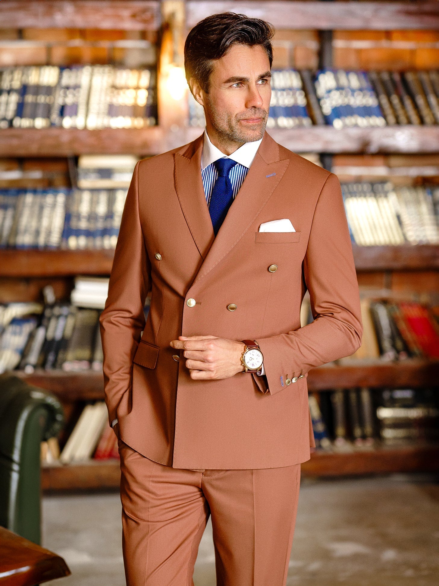 Brown Double Breasted Suit 2-Piece VIOSSI