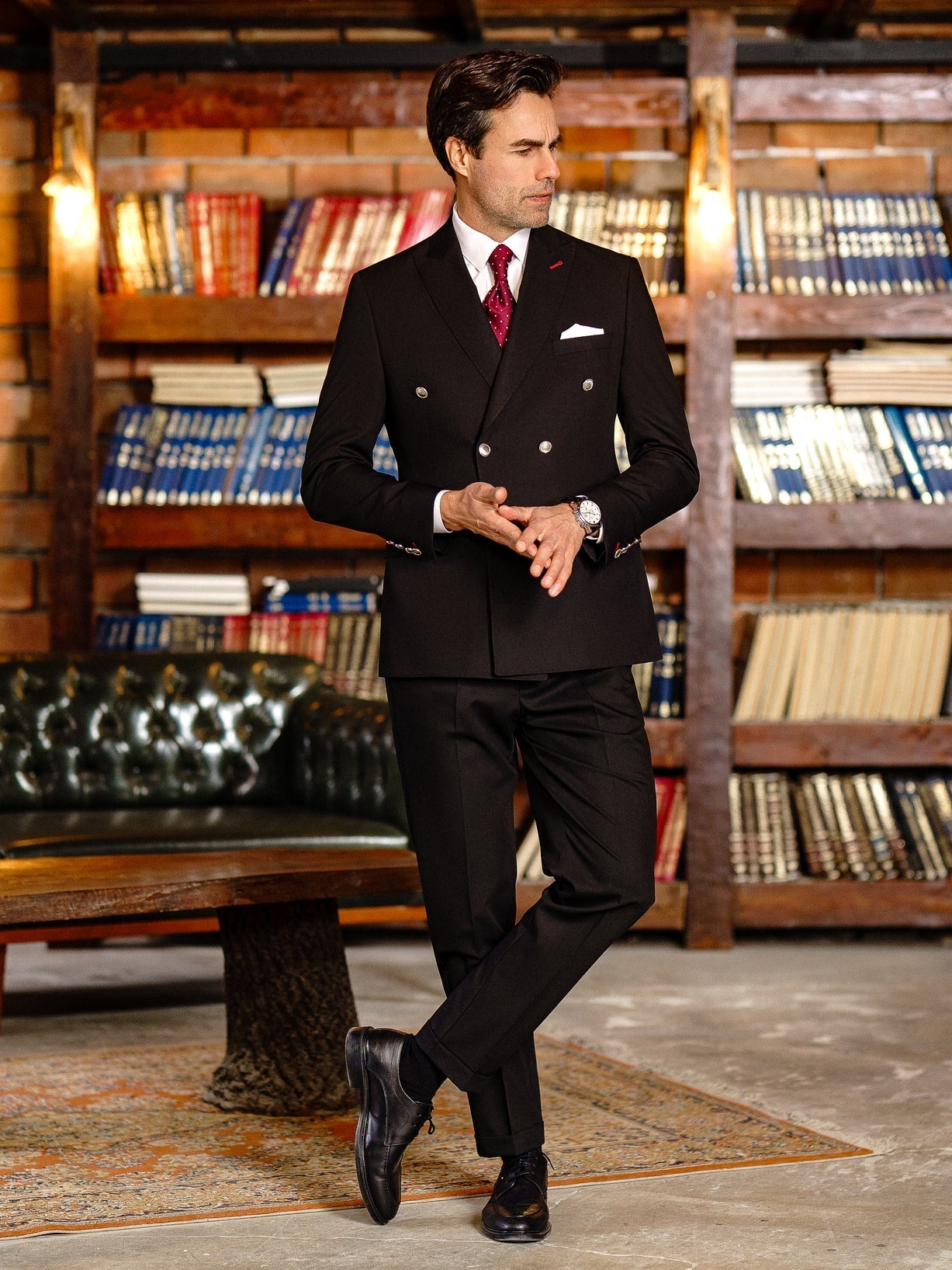 Black Double Breasted Suit 2-Piece VIOSSI