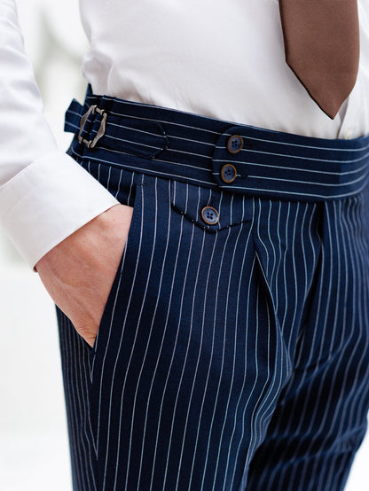 Navy Striped High Waist Slim-Fit Pants VIOSSI