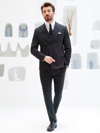 Black Striped Double Breasted Suit 2-Piece VIOSSI