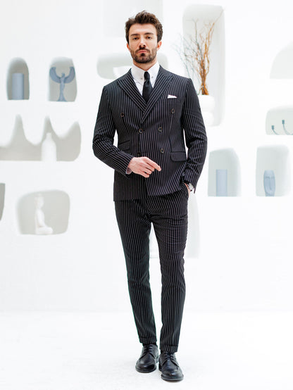 Black Striped Double Breasted Suit 2-Piece VIOSSI