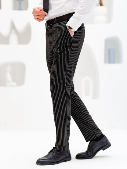 Black Striped Slim-Fit Suit 3-Piece VIOSSI