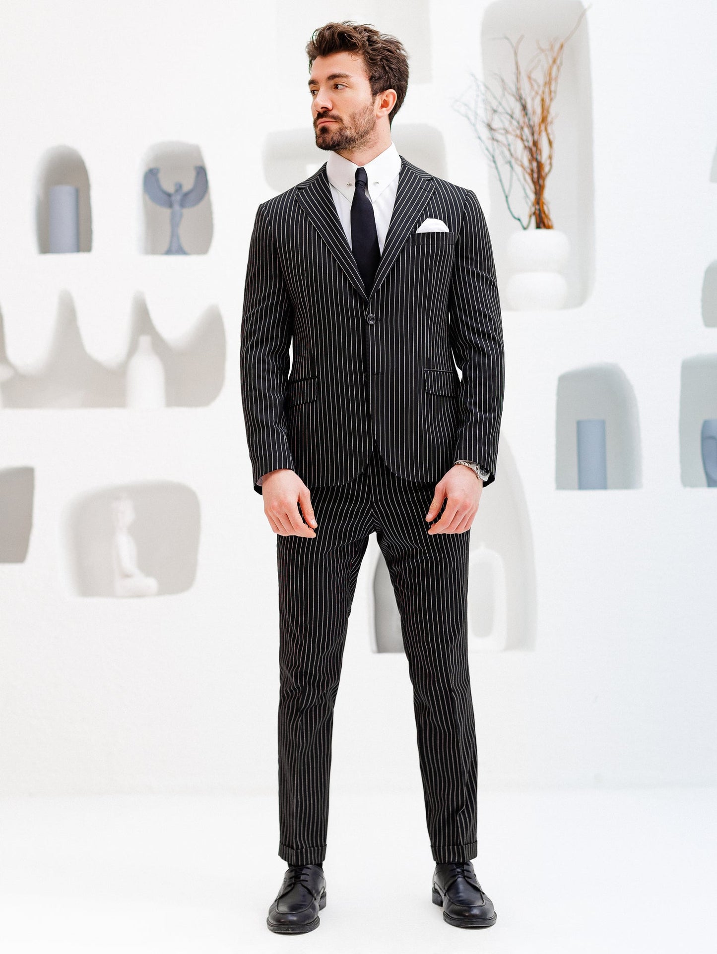 Black Striped Slim-Fit Suit 3-Piece VIOSSI