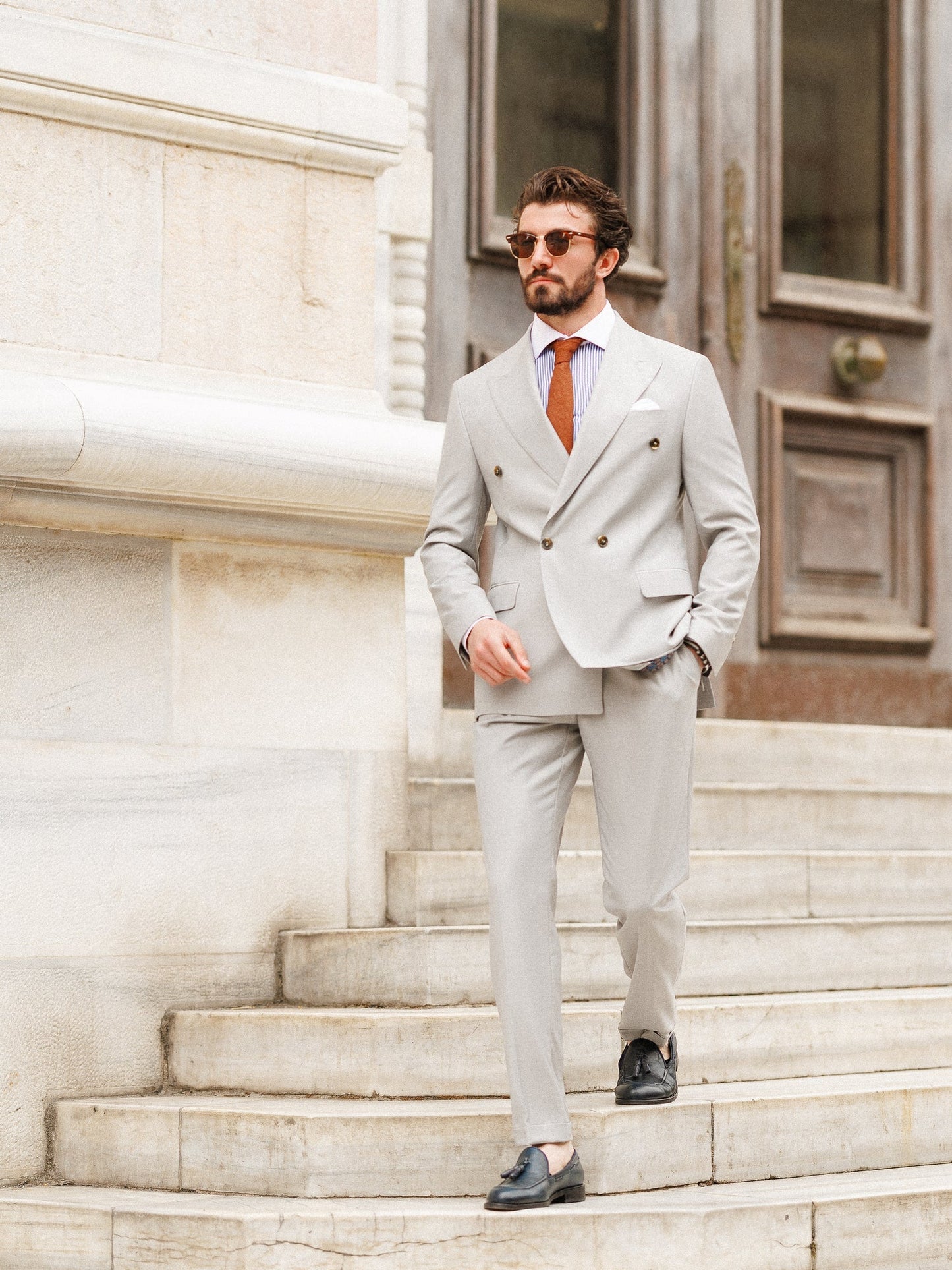 Light Grey Double Breasted Suit 2-Piece VIOSSI
