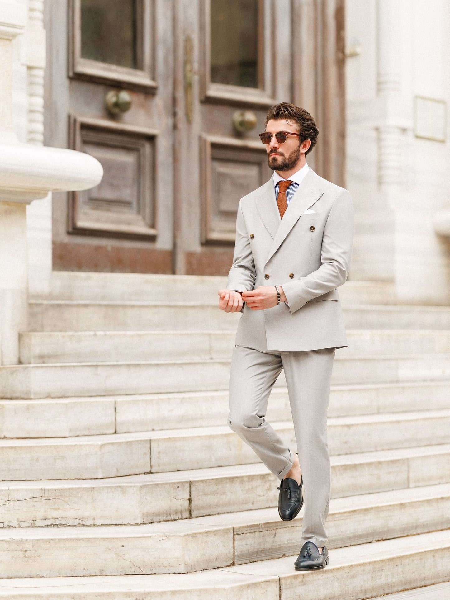Light Grey Double Breasted Suit 2-Piece VIOSSI