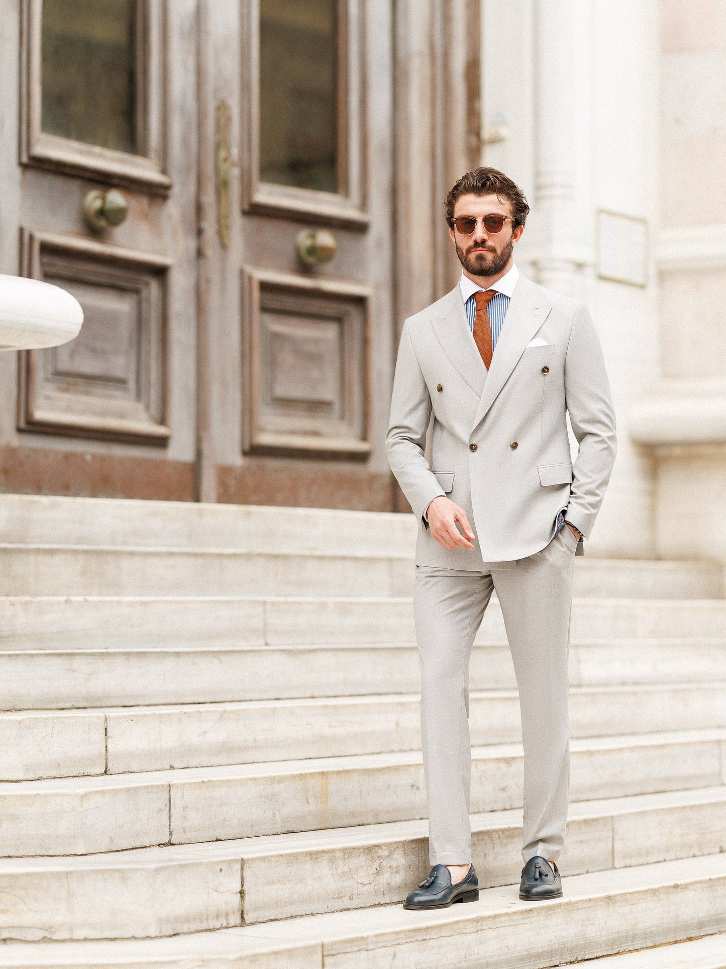 Light Grey Double Breasted Suit 2-Piece VIOSSI