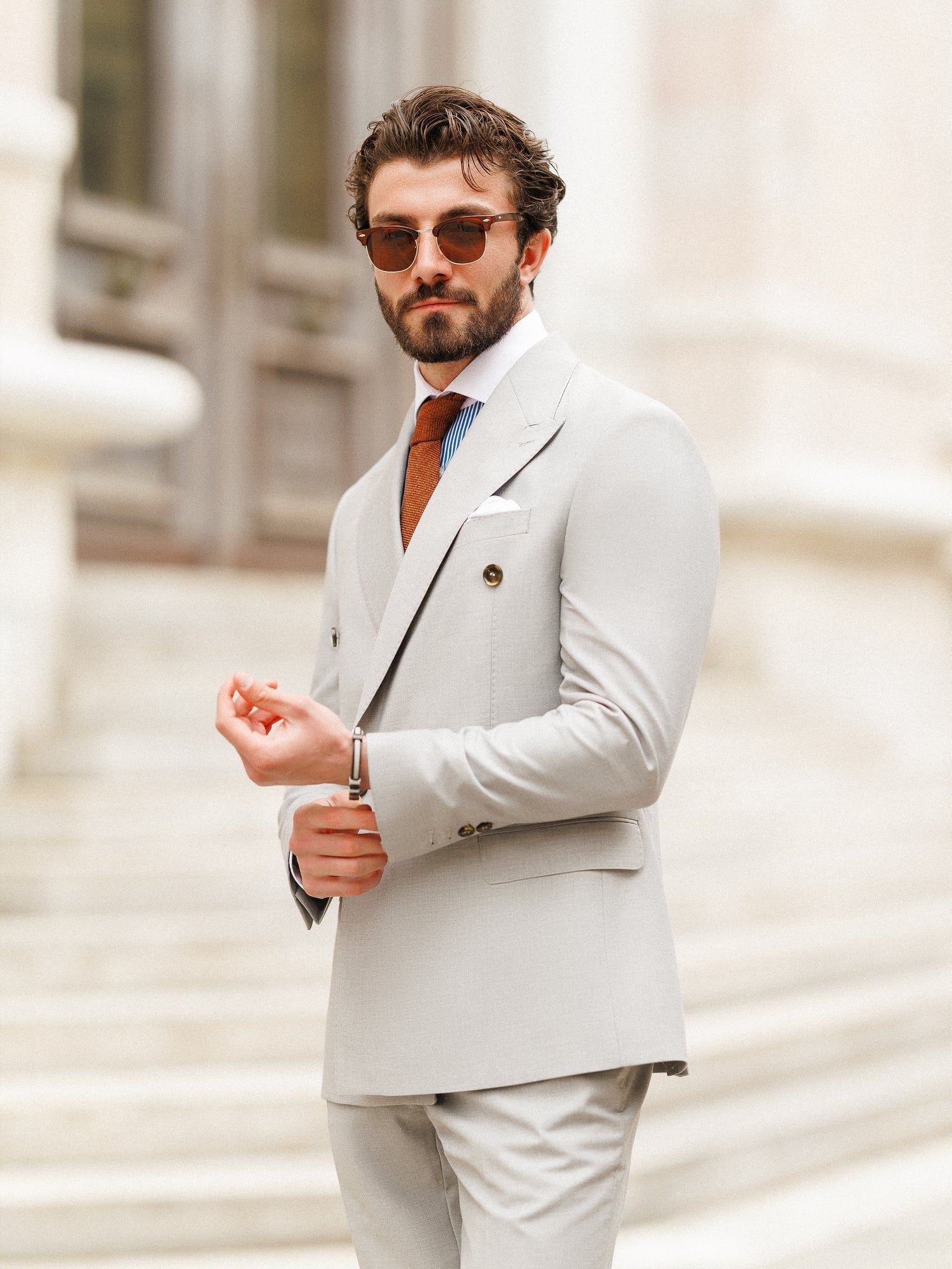 Light Grey Double Breasted Suit 2-Piece VIOSSI