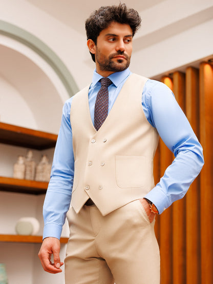 Beige Slim-Fit Suit 3-Piece - BRABION