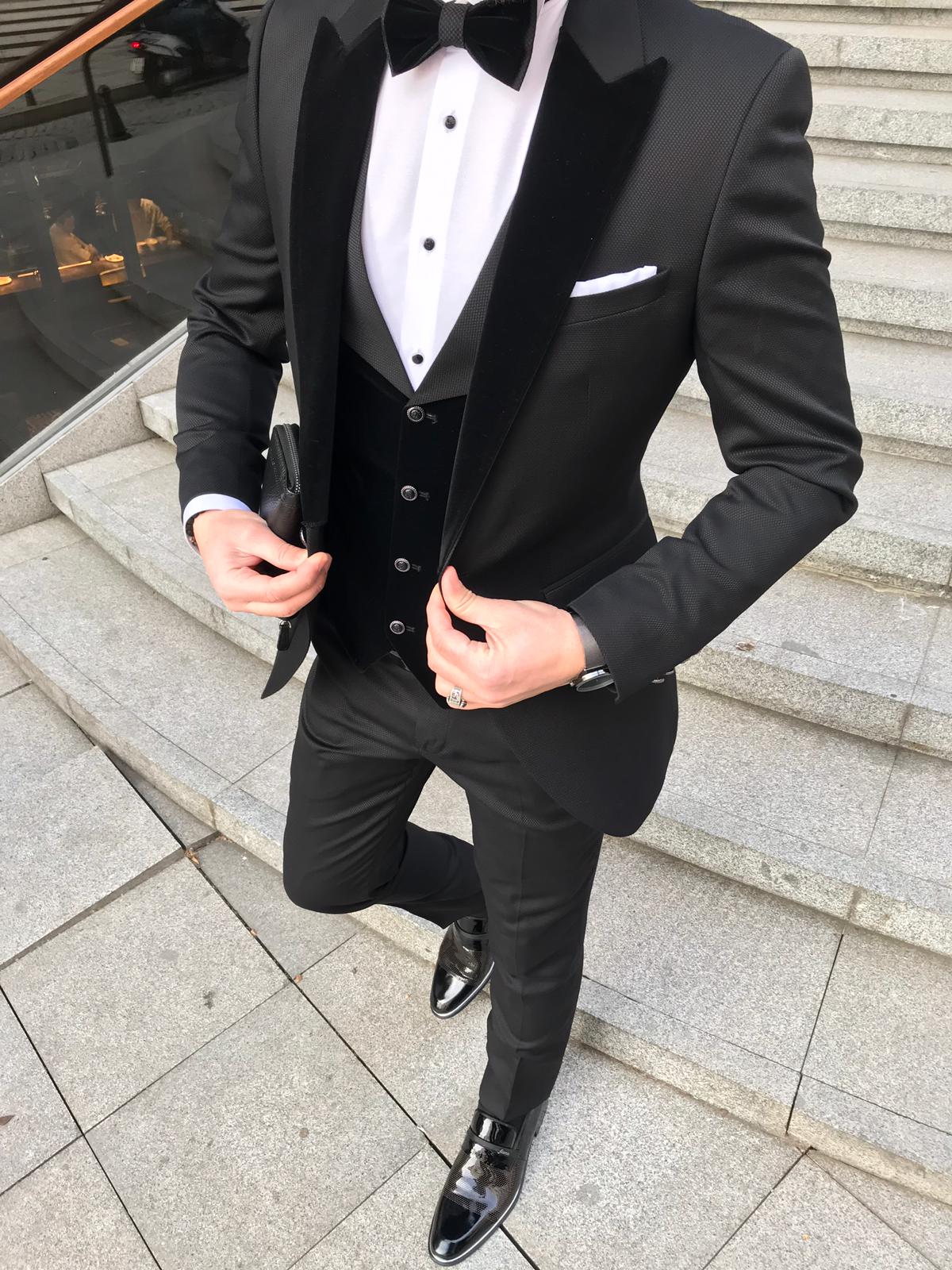 Black Slim Tuxedo Suit - Timeless Elegance for Formal Occasions
