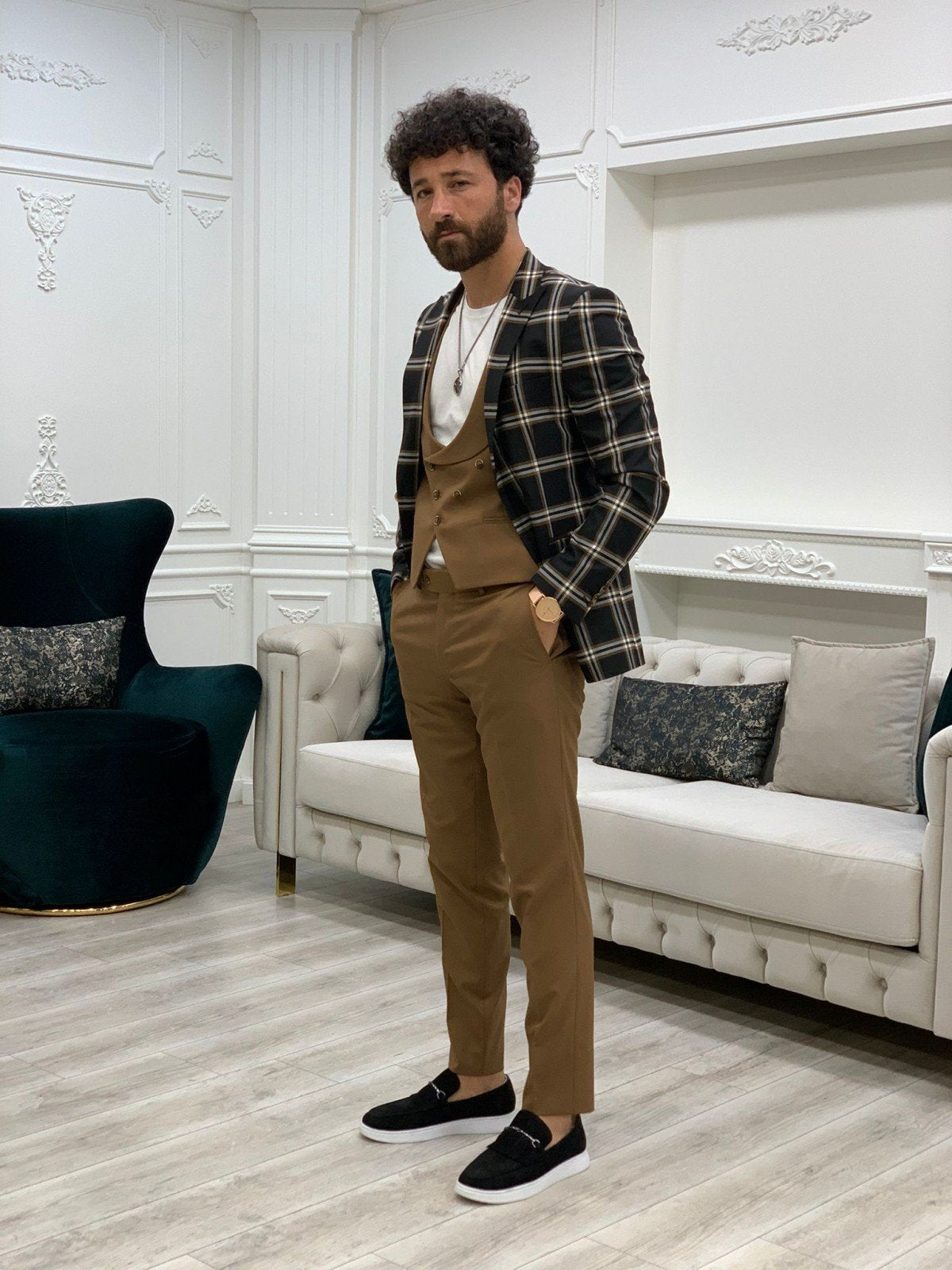 Areni Black Plaid Slim Fit Suit