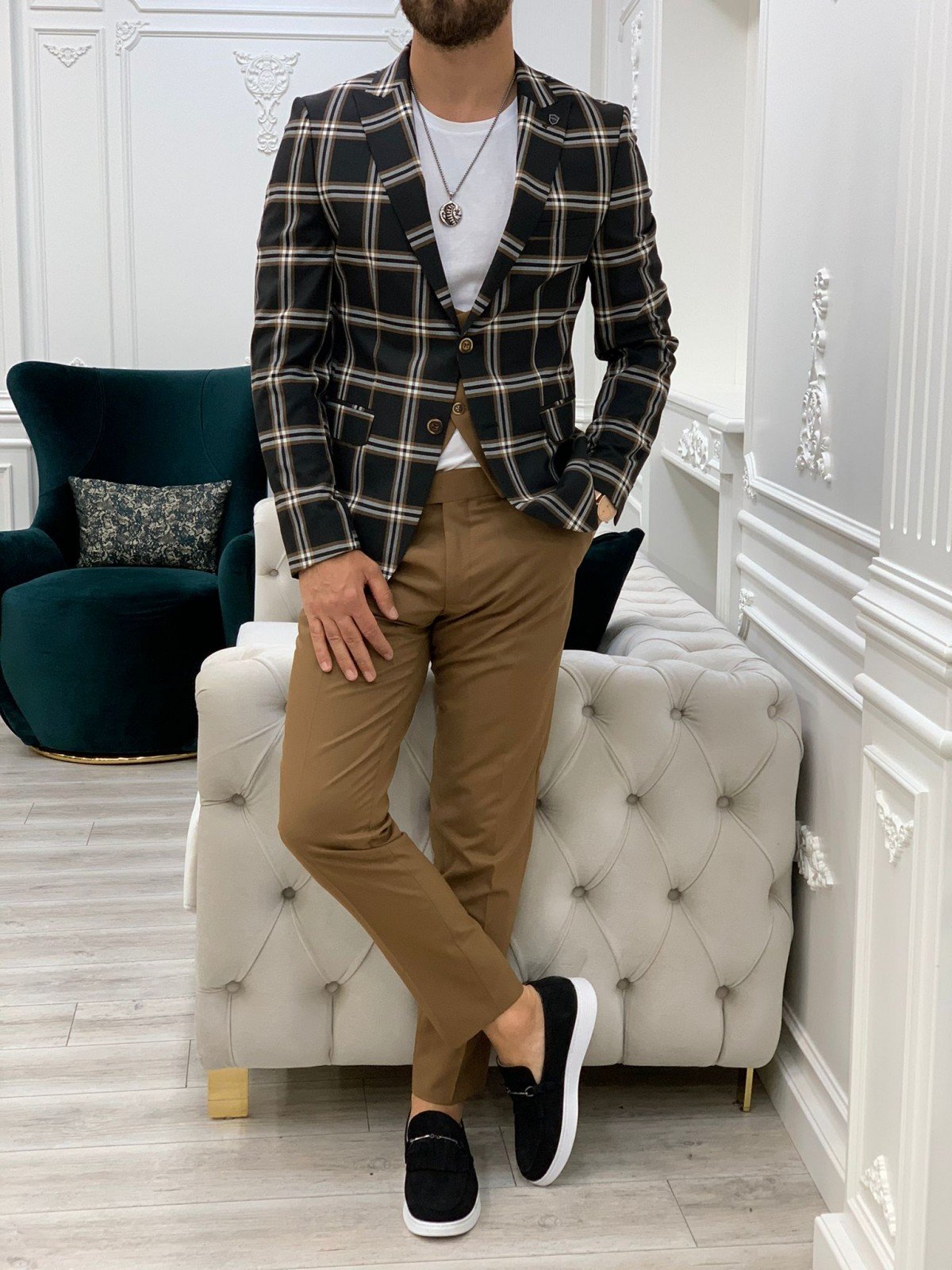 Areni Black Plaid Slim Fit Suit