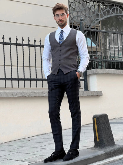 Stefano Slim Fit Anthracite Woolen Vest