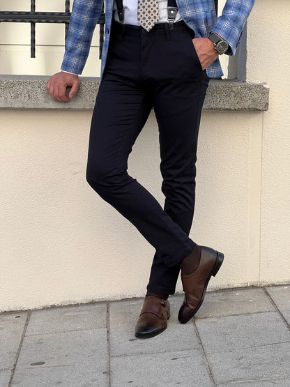 Benjamin Slim Fit High Quality Dark Blue Patterned Anthracite Pants