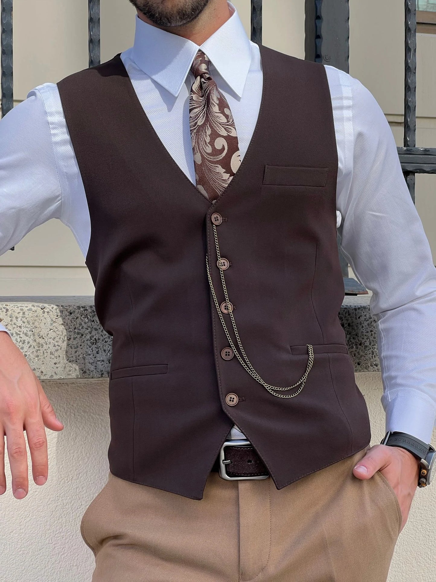 Stefano Slim Fit Woolen Brown Men's Vest: The Ultimate Versatile Layering Piece