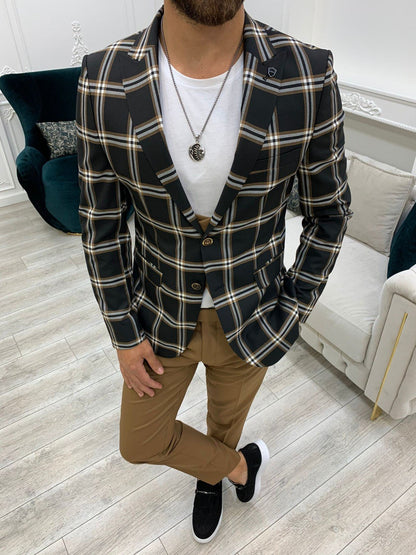 Areni Black Plaid Slim Fit Suit