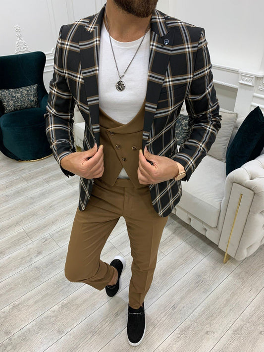 Areni Black Plaid Slim Fit Suit