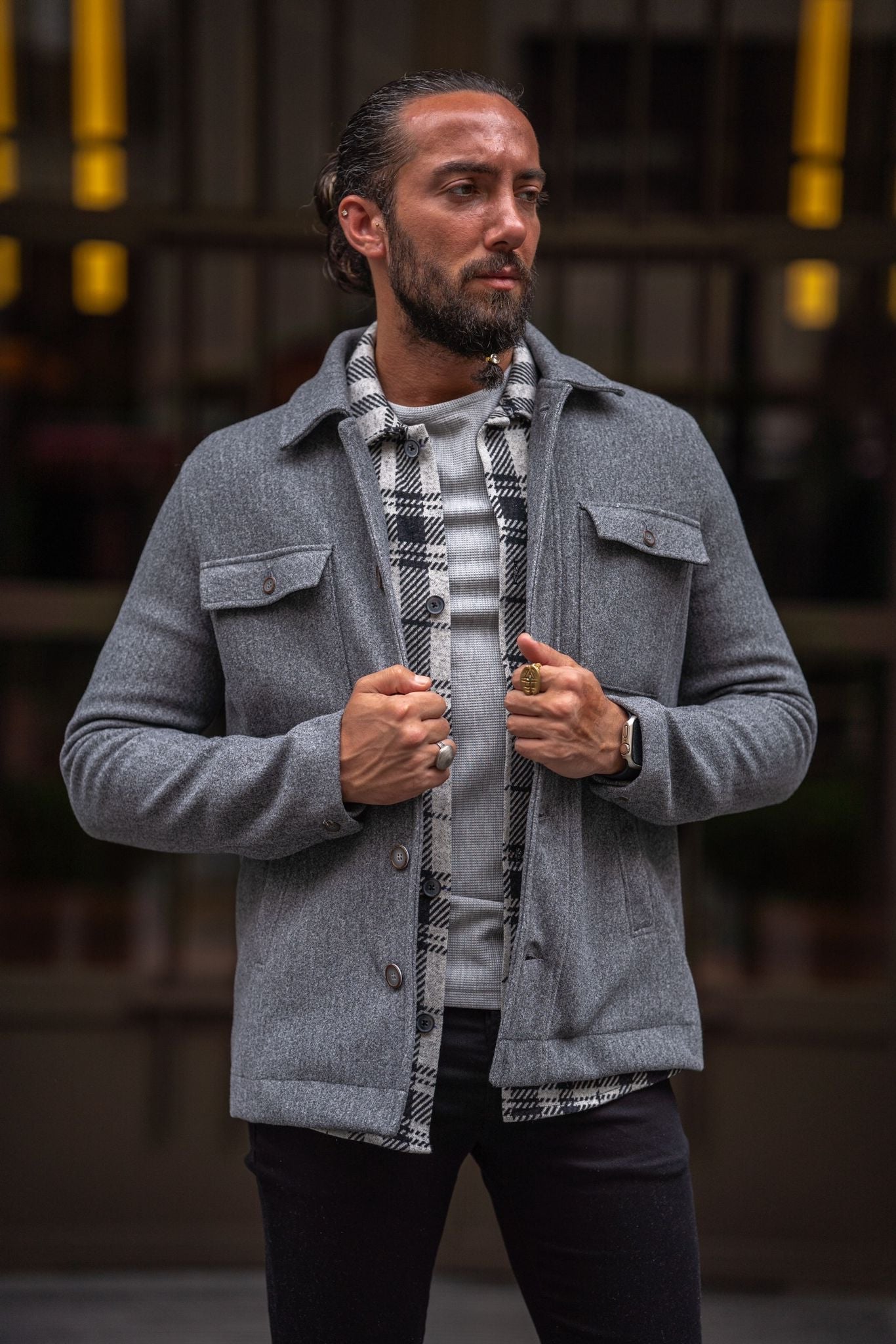 Mateo Gray Short Cachet Coat with Side Pockets