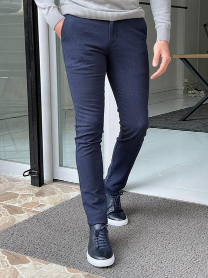 Wilson Navy Blue Slim Fit Cotton Pants for Versatile Elegance