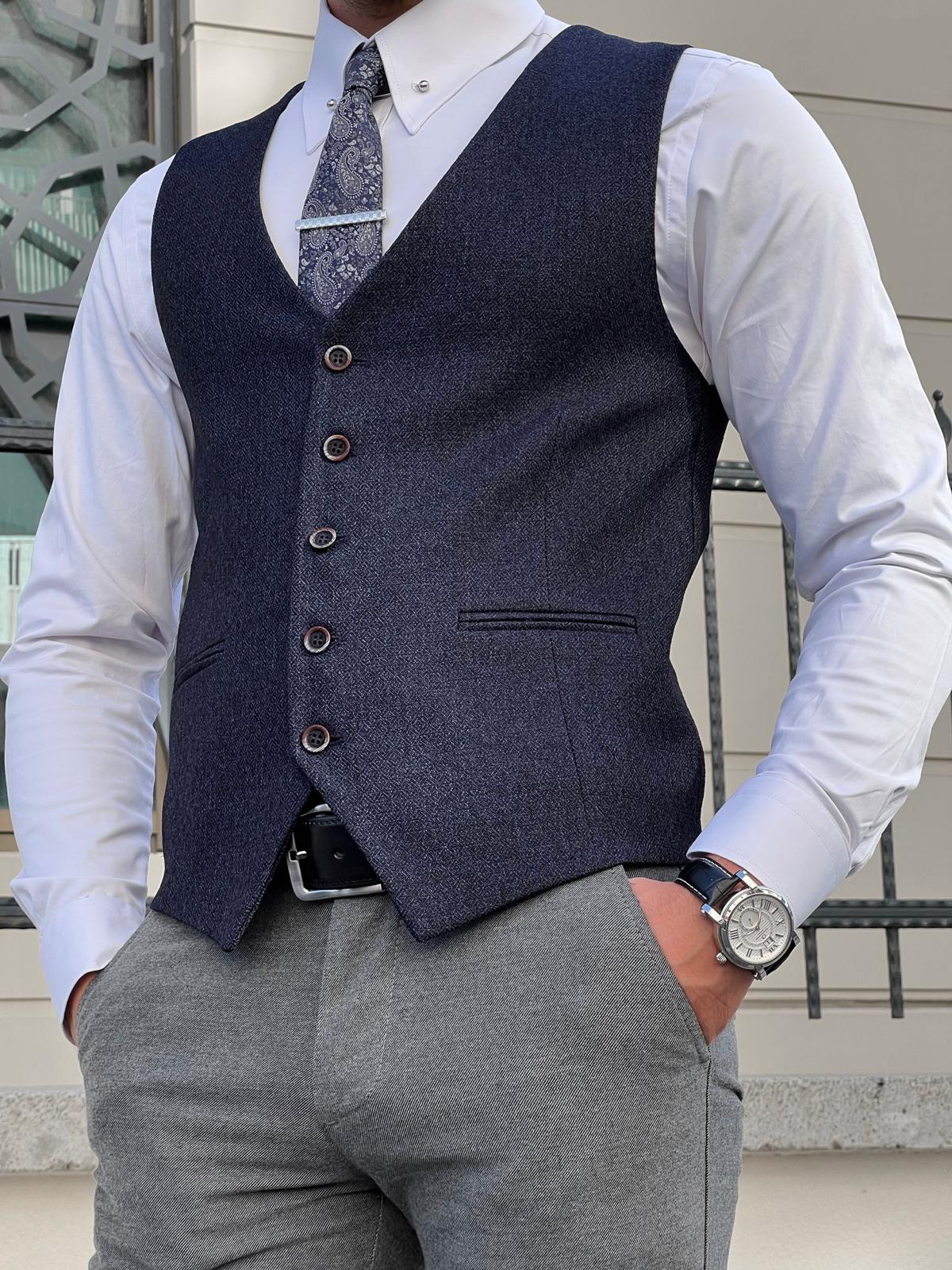 Stefano Slim Fit Navy Blue Woolen Vest - Perfect for Any Occasion
