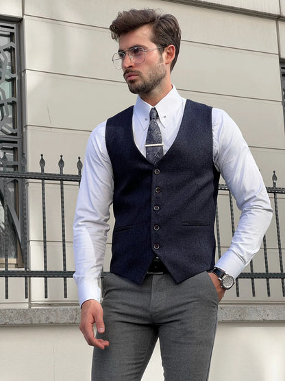 Stefano Slim Fit Navy Blue Woolen Vest - Perfect for Any Occasion