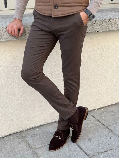 Benjamin Slim Fit High Quality Brown Patterned Anthracite Pants