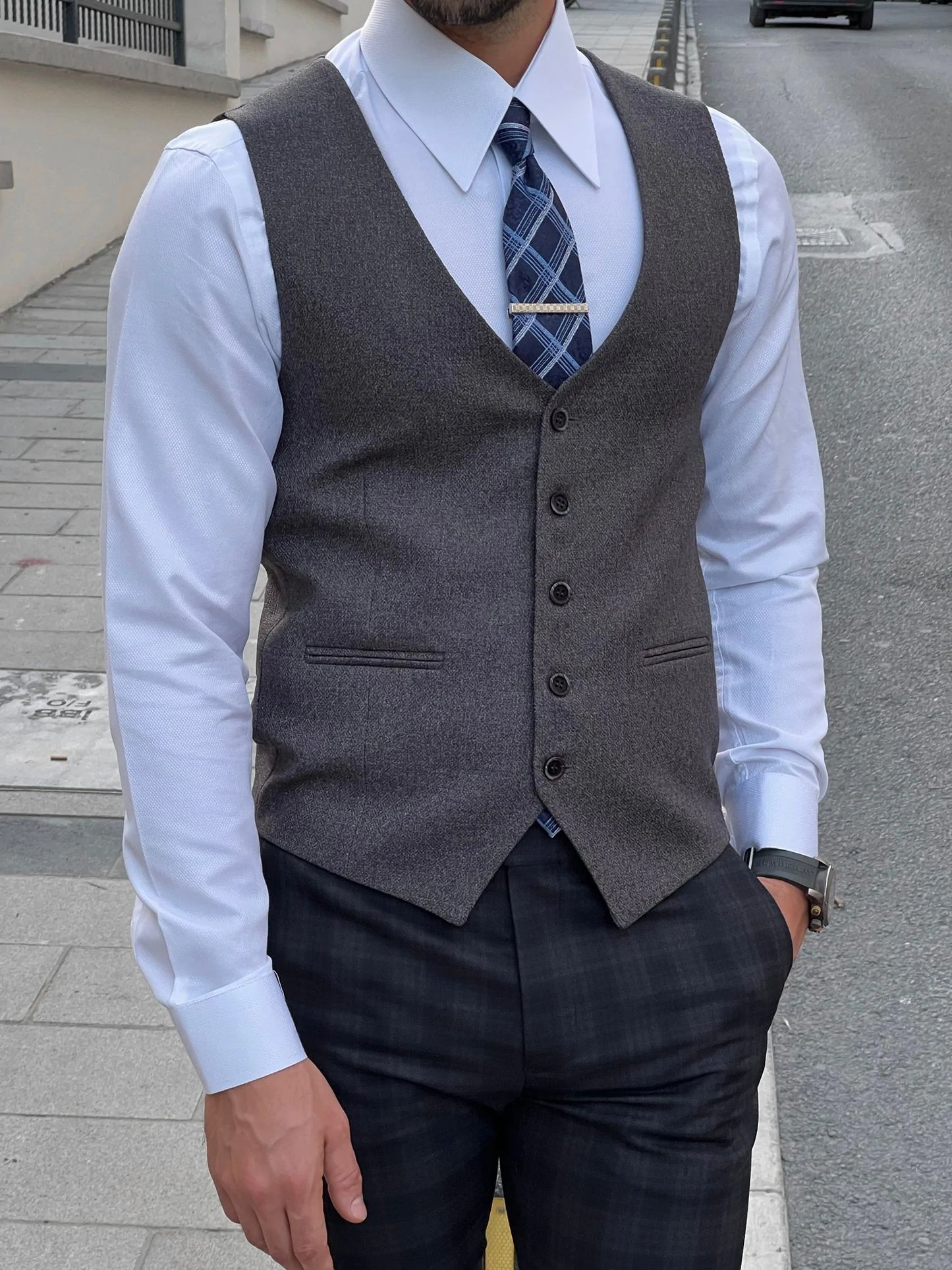 Stefano Slim Fit Anthracite Woolen Vest