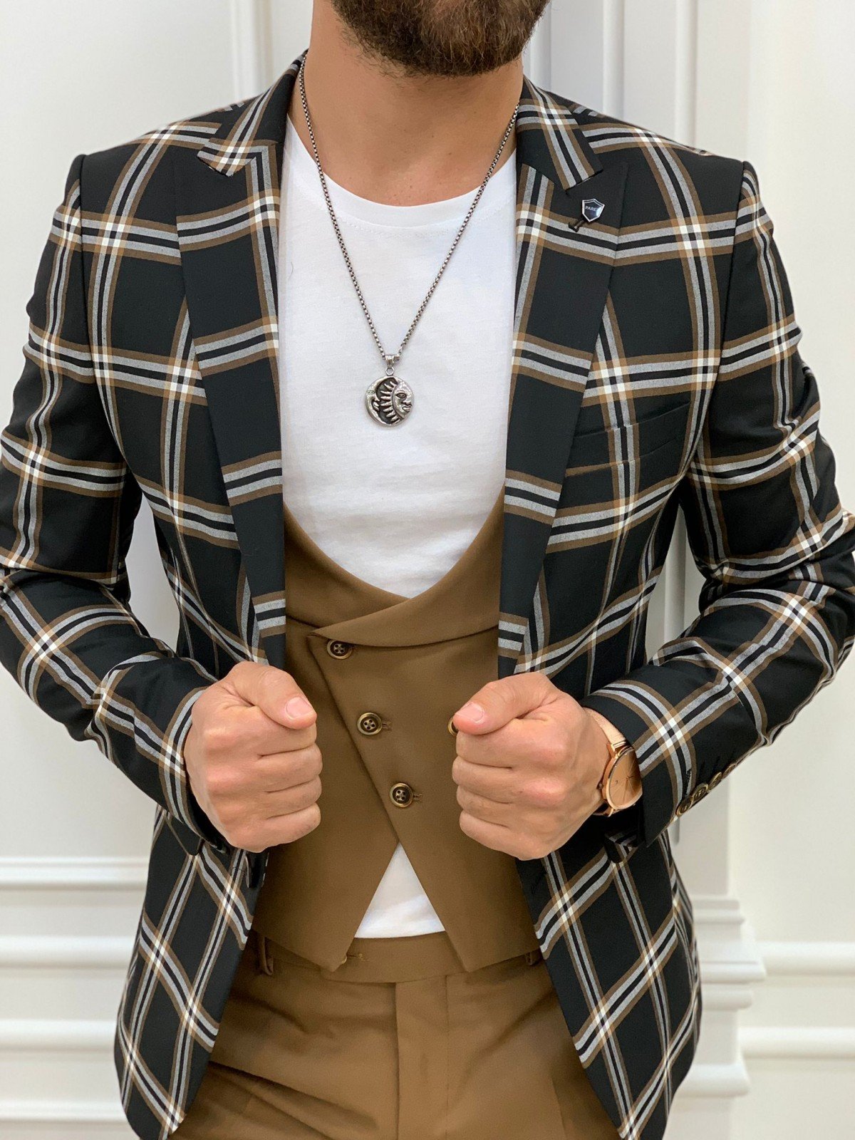 Areni Black Plaid Slim Fit Suit