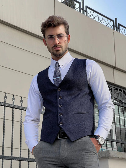 Stefano Slim Fit Navy Blue Woolen Vest - Perfect for Any Occasion
