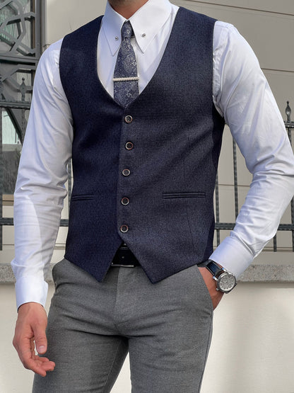 Stefano Slim Fit Navy Blue Woolen Vest - Perfect for Any Occasion