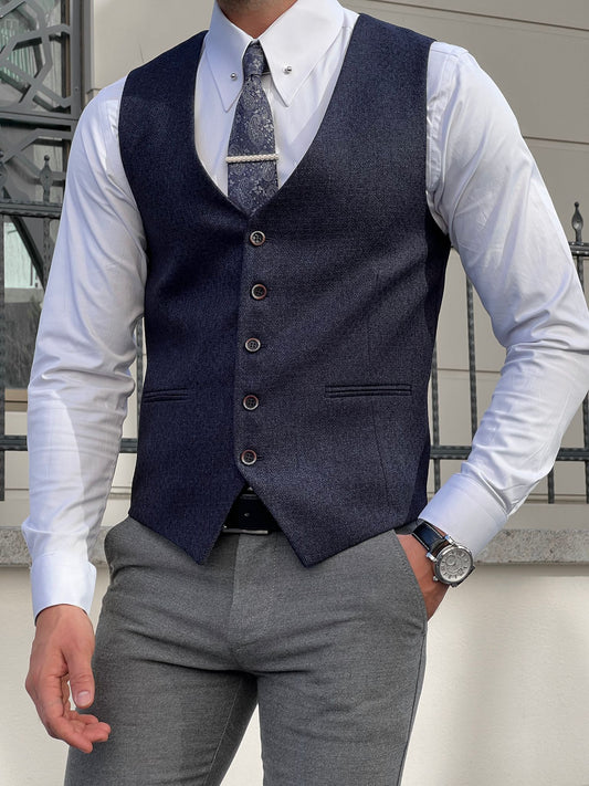 Stefano Slim Fit Navy Blue Woolen Vest - Perfect for Any Occasion