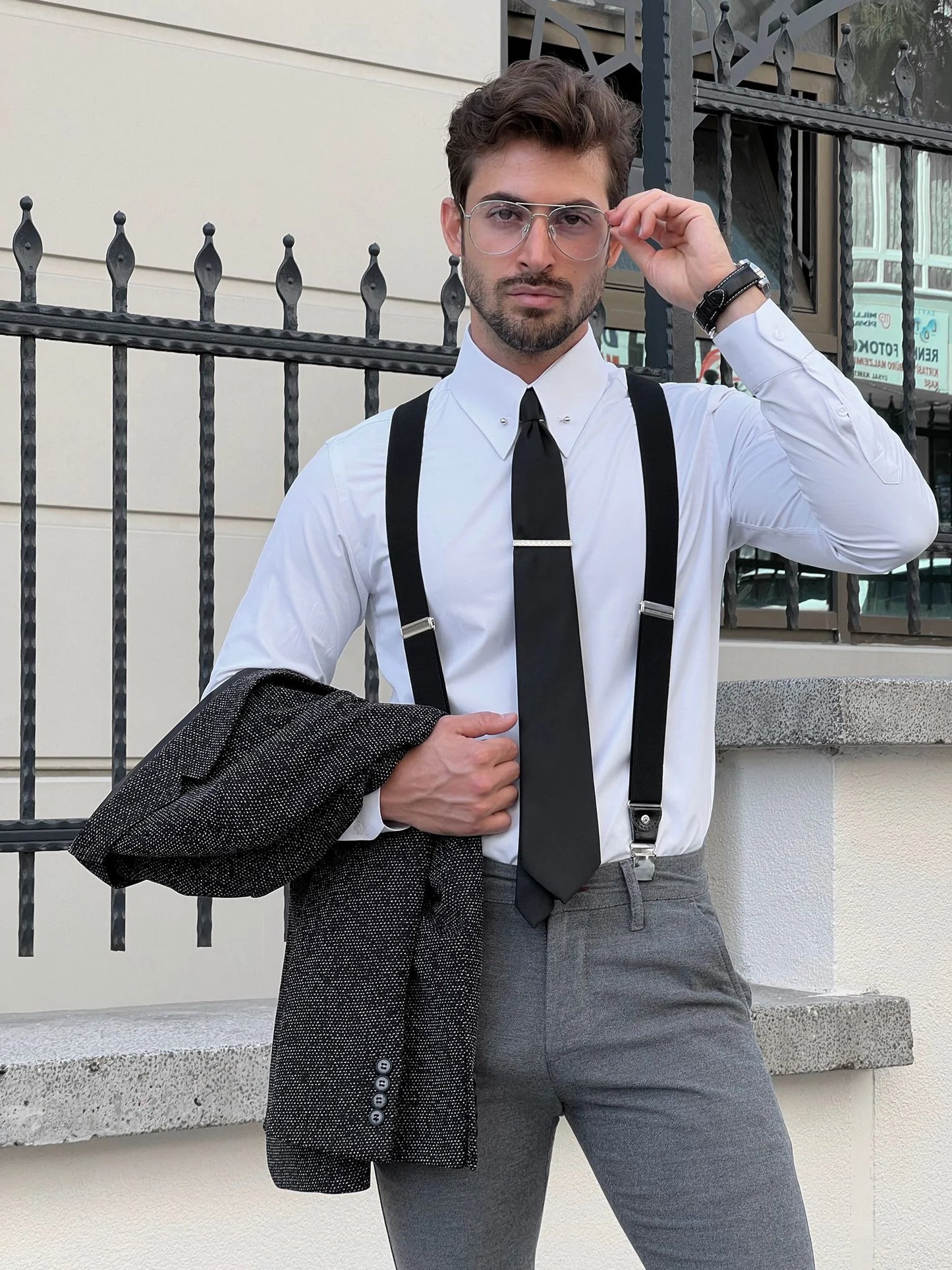 Brabion Milano Slim Fit Metal Buttoned Cotton White Shirt