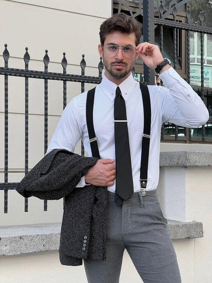 Brabion Milano Slim Fit Metal Buttoned Cotton White Shirt