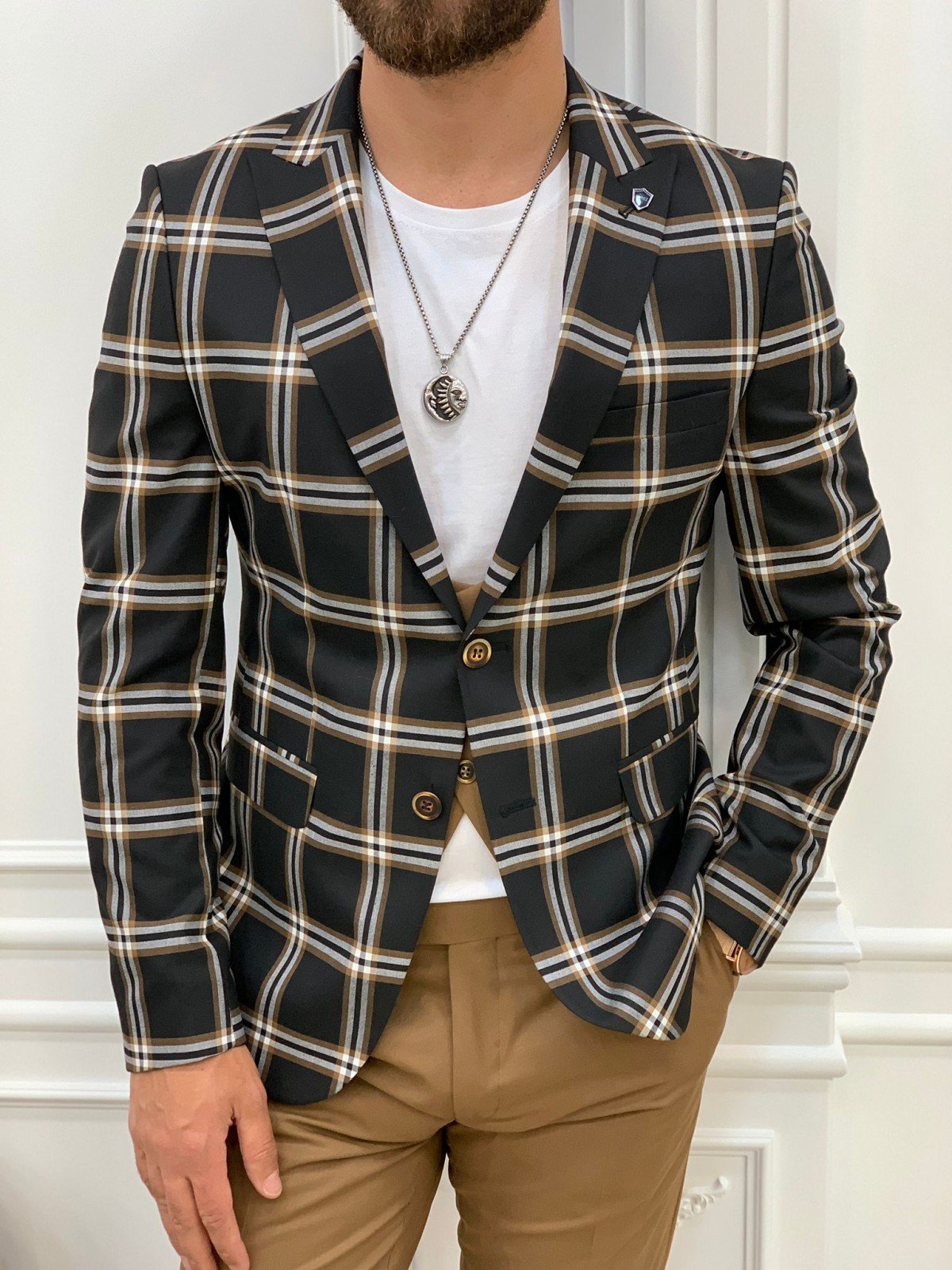 Areni Black Plaid Slim Fit Suit