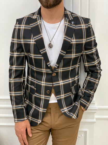 Areni Black Plaid Slim Fit Suit