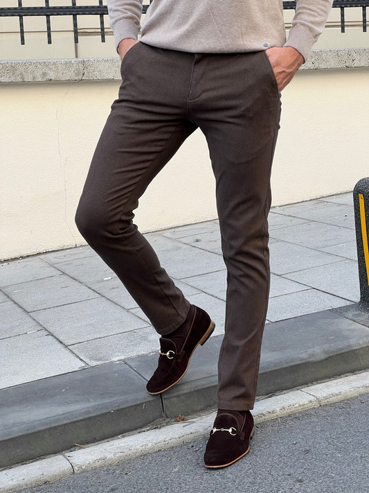 Benjamin Slim Fit High Quality Brown Patterned Anthracite Pants