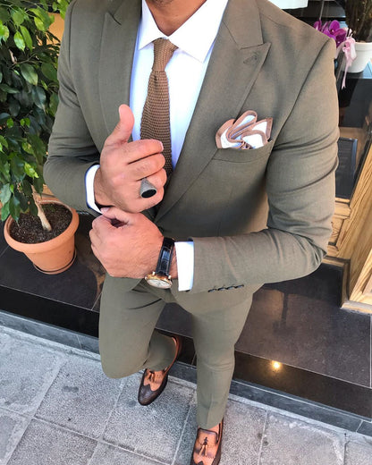 Austin Khaki Slim-Fit Suit - Elegant Three-Piece for Every Occasion