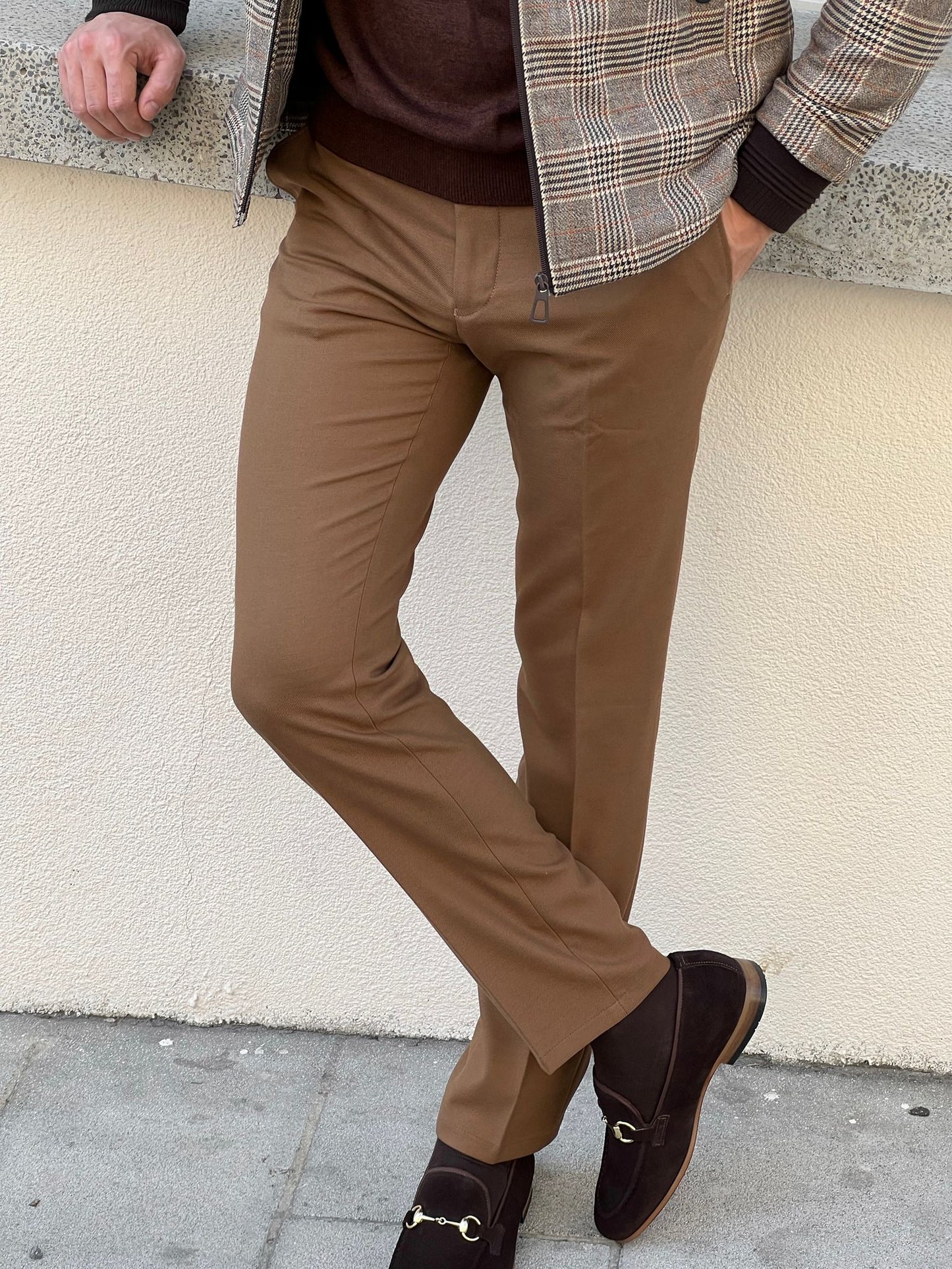 Benjamin Slim Fit High Quality Patterned Camel Pants