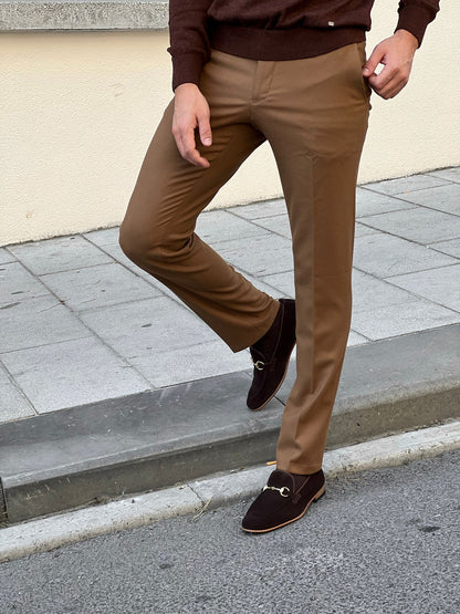 Benjamin Slim Fit High Quality Patterned Camel Pants