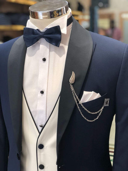 Slim-Fit Navy-Blue Tuxedo Suit for Elegant Occasions
