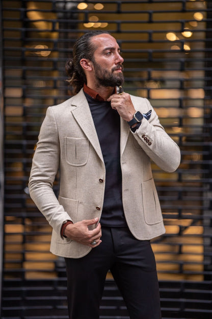 Mateo Beige Slim Fit Blazer - Elevate Your Wardrobe with Versatile Style