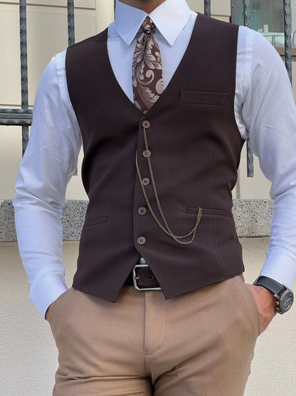 Stefano Slim Fit Woolen Brown Men's Vest: The Ultimate Versatile Layering Piece