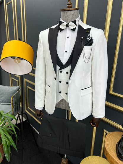Ely White Slim Fit Peak Lapel Tuxedo